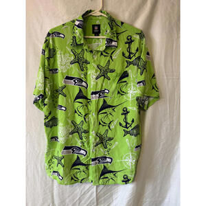 NFL Team Apparel Seattle Seahawk Green Nautical Print Button-Up Shirt XL